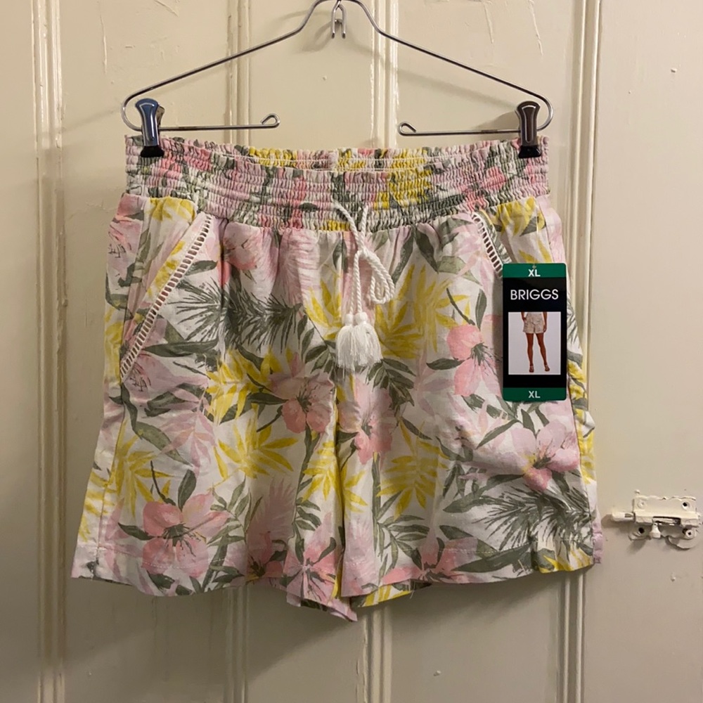 Briggs floral print linen shorts sz XL NWT